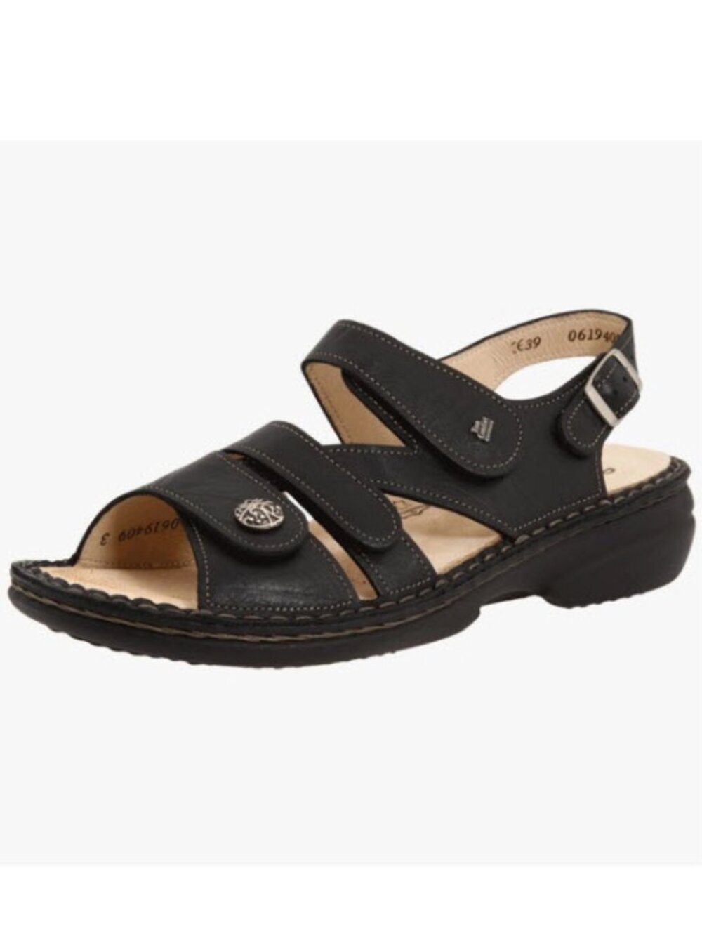 Finn Comfort Gomera Black Leather Comfort Sandals Adjustable Size 37